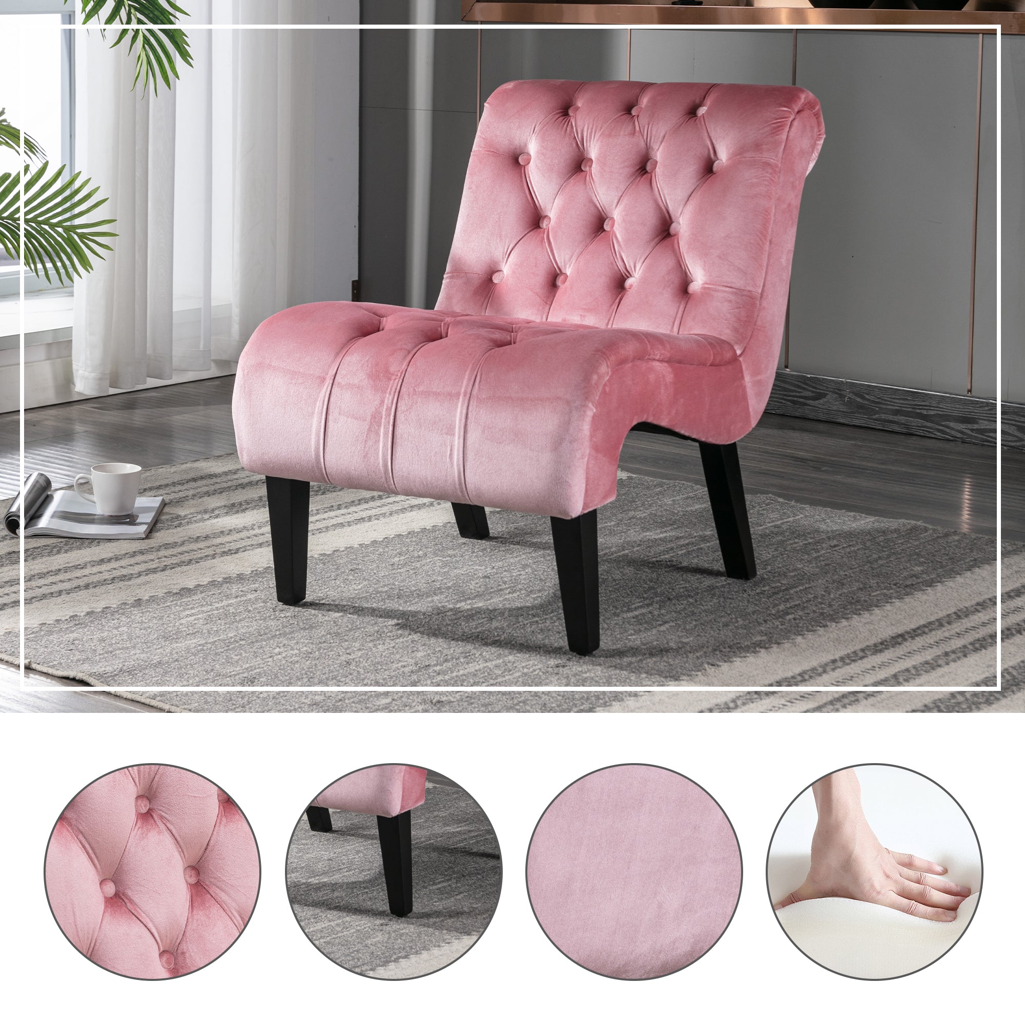 COOLMORE Modern Velvet Armless Accent Living Room Chair Leisure Chair,