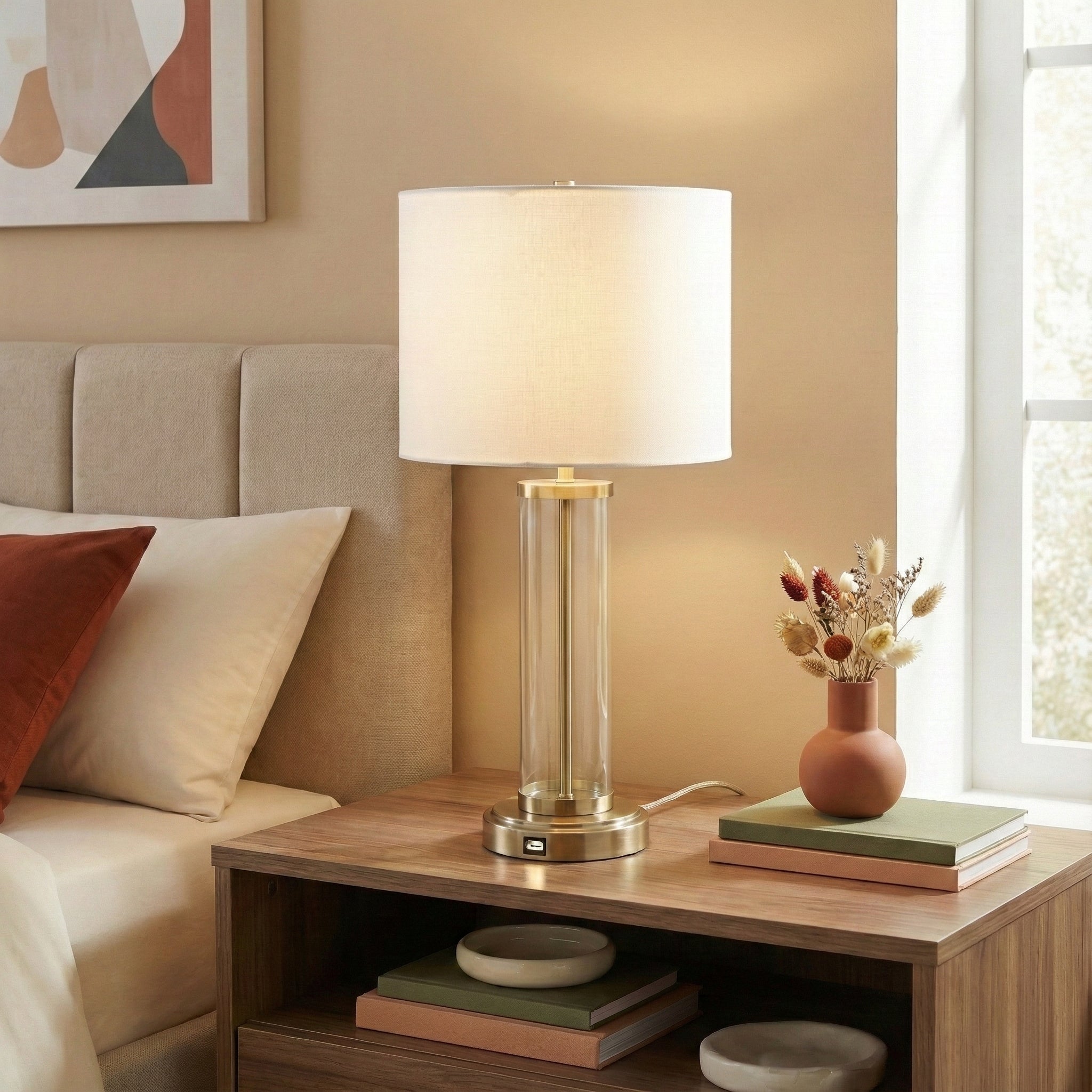 Luna Brushed Nickel Table Lamp with Clear Glass