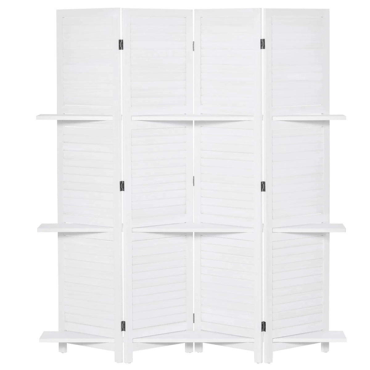 4-Panel Wall Partition Room Separator with 3 Storage Shelves Foldable