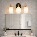 Meadows Three Lights Vanity Brushed Gold Bathroom Wall Light With Whit