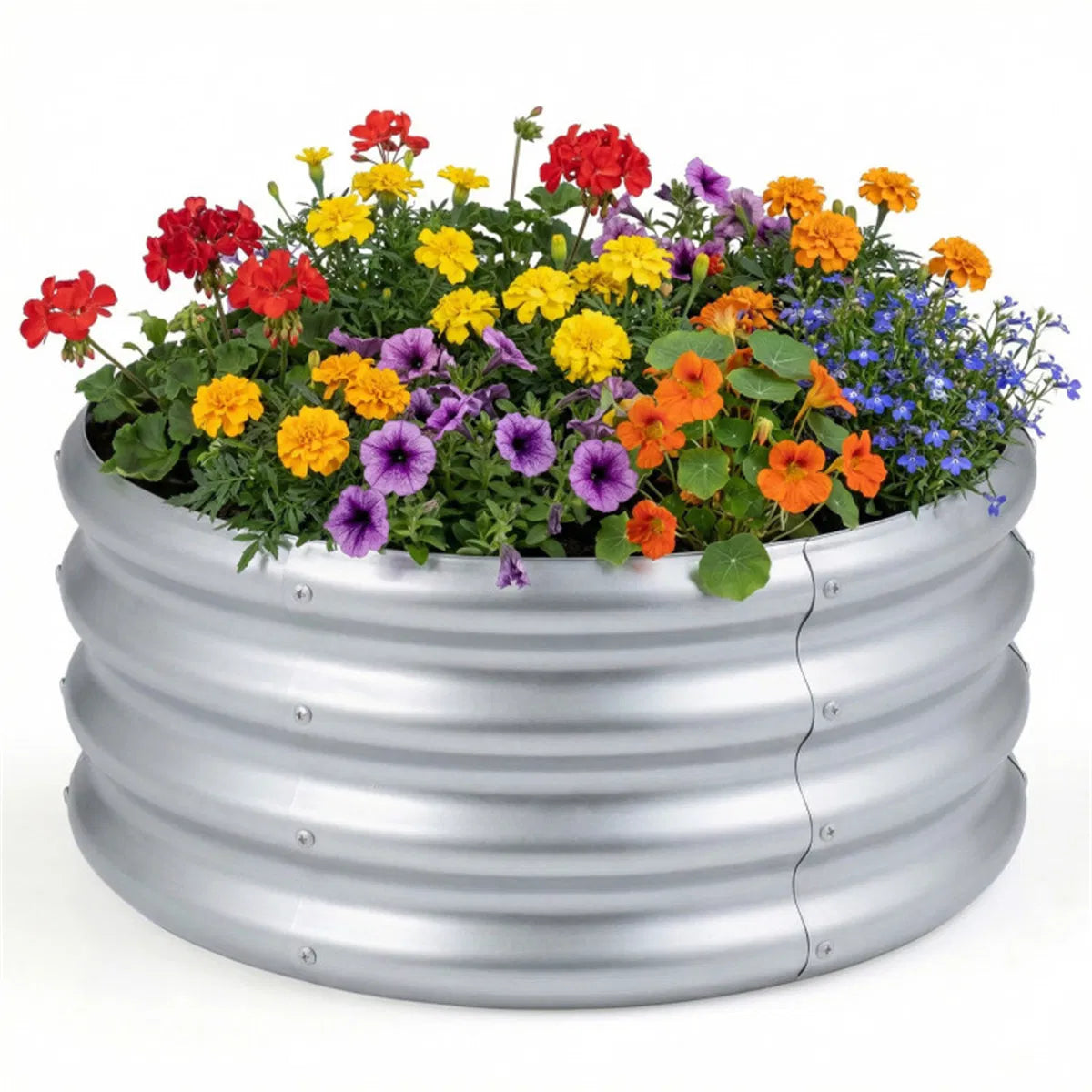 Round Galvanized Steel Raised Garden Bed 24×24×11.5 In Outdoor Planter