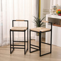 Set Of 2 Bar Stools With Back Paper Rope Woven Counter Height Dining C