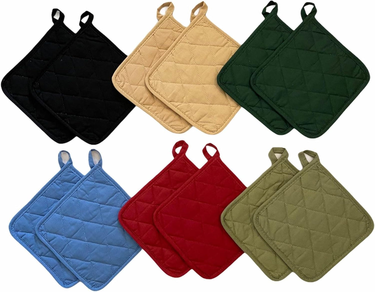 Square Cotton Pot Holders 12 Units, 8x8 Inch Heat Resistant Hot Pads W