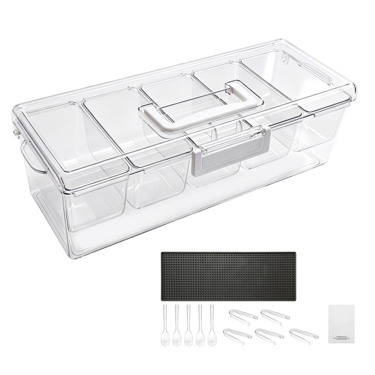 Chilled Condiment Server Caddy, 5 Compartment Ice Cooled Serving Conta