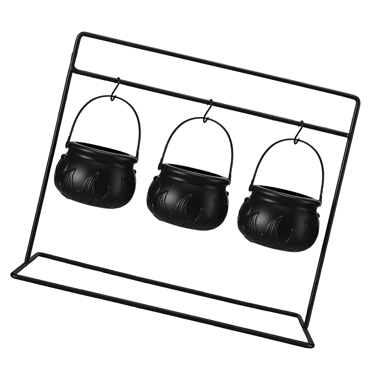 3 Witches Cauldron Serving Bowls On Rack Black Plastic Candy Bucket Ca