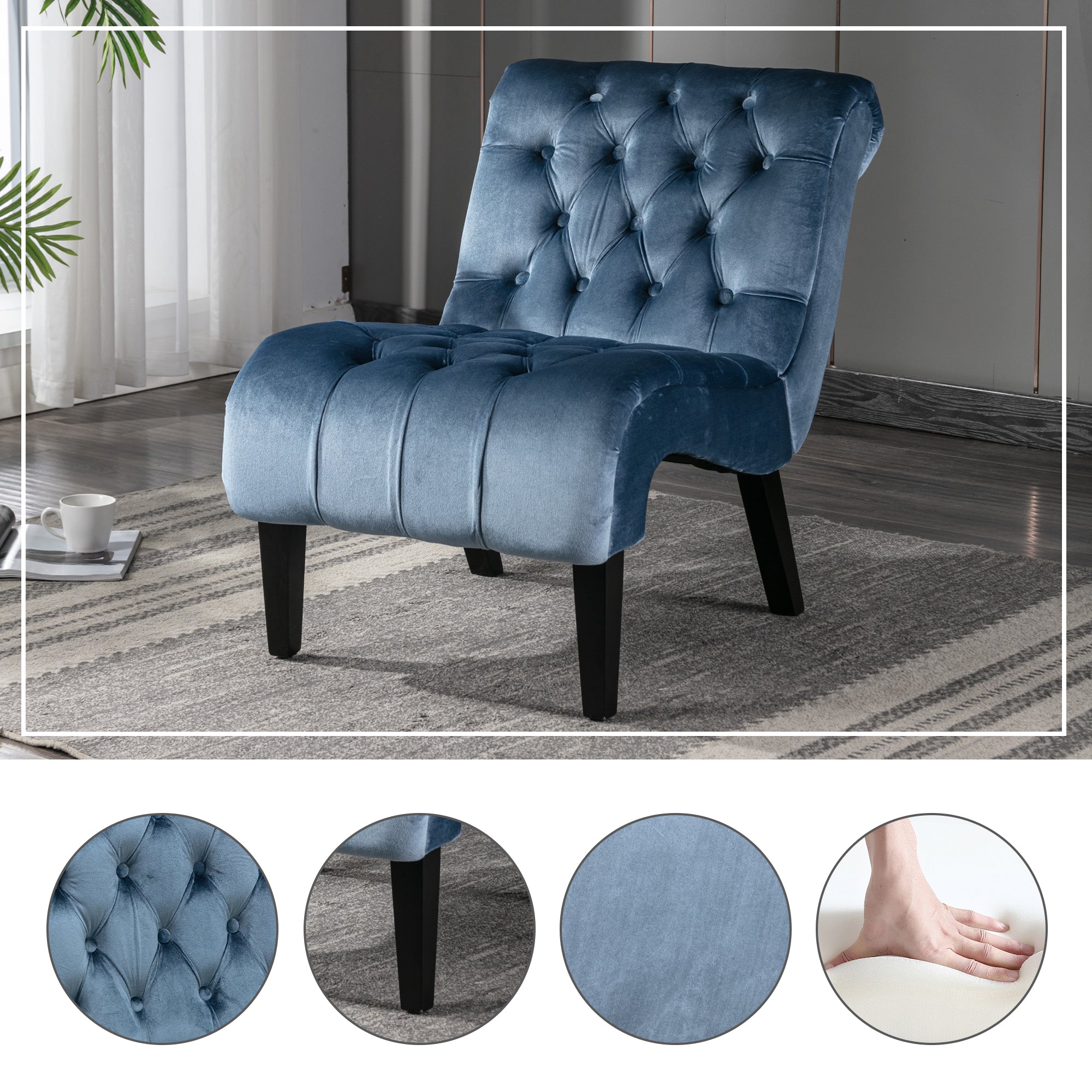 COOLMORE Modern Velvet Armless Accent Living Room Chair Leisure Chair,