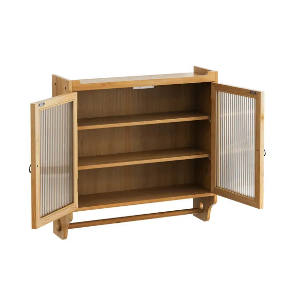 24.8''Glass Door Vintage Double Door Wall Cabinet With Three Tiers Of