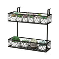 2-Tier Adjustable Railing Plant Stand With Hooks, Metal Hanging Flower