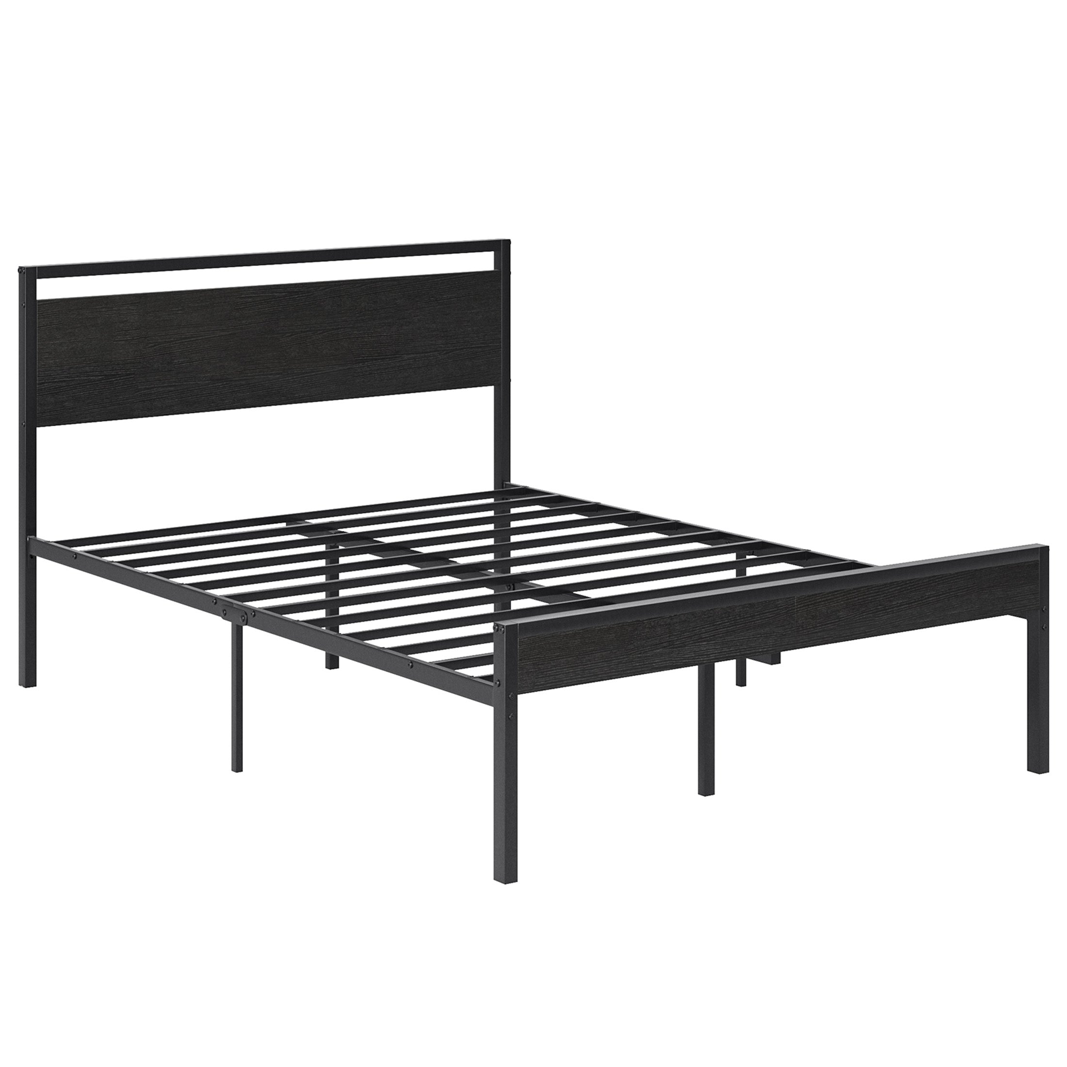 Heavy-duty Metal Platform Bed With Wooden Headboard, Capable Of Suppor