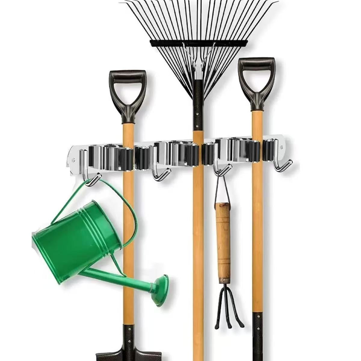 Wall Mounted Broom Mop Holder Organizer Rack 3 Slots 4 Hooks Garage St