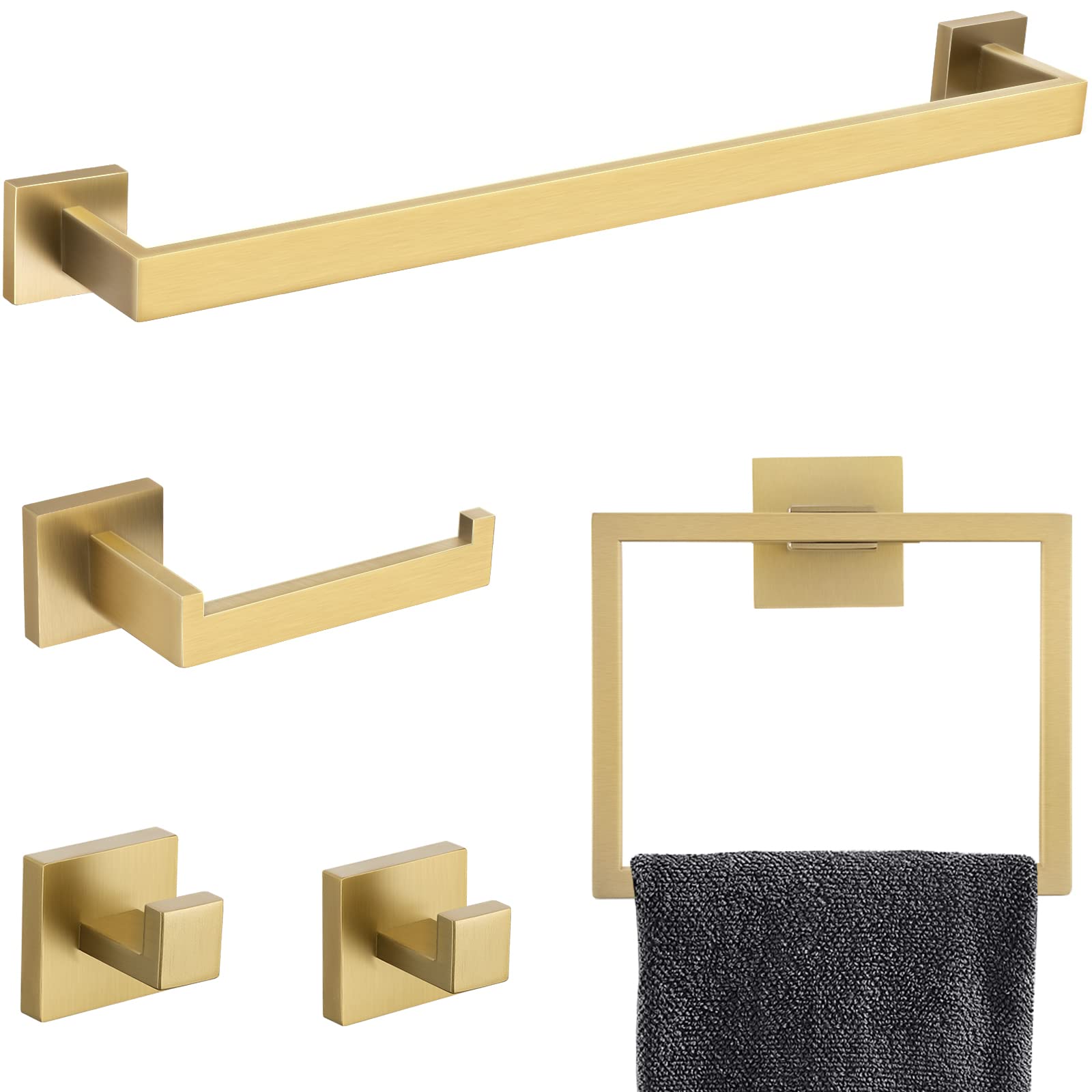 5 Pieces Bathroom Hardware Accessories Set Towel Bar Set Wall Mounted,
