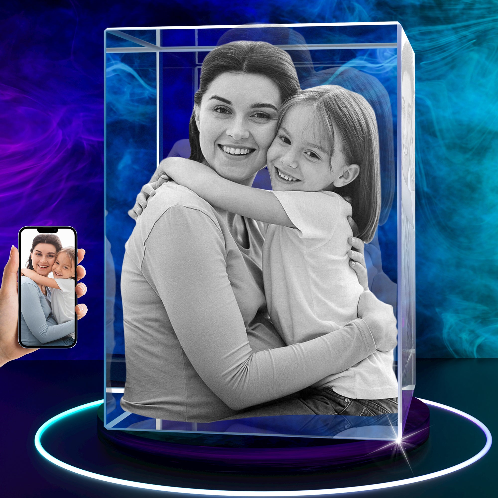3D Crystal Photo Cube, Personalized Gifts For Father, Dad, Mom, Women,