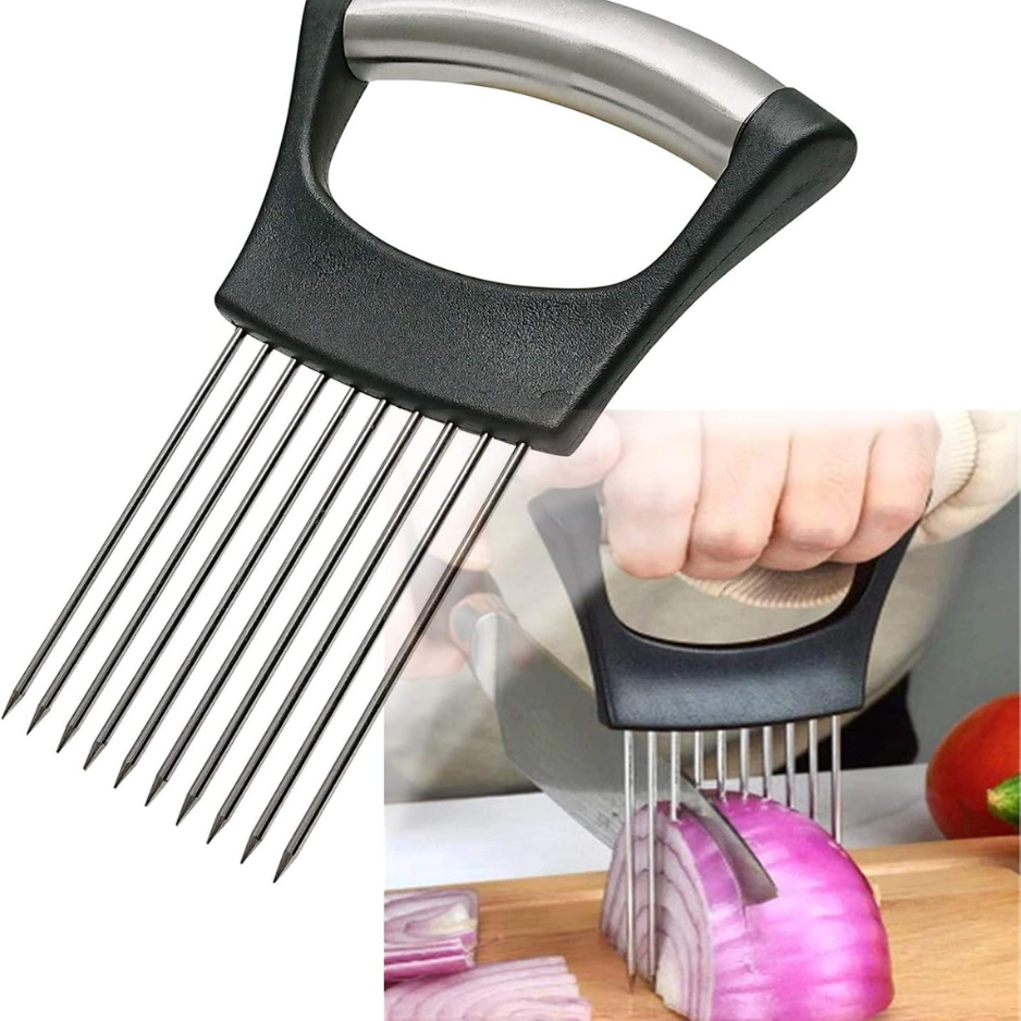 Stainless Steel Onion Holder & Veggie Slicer - Multi-Use Safety Cutter