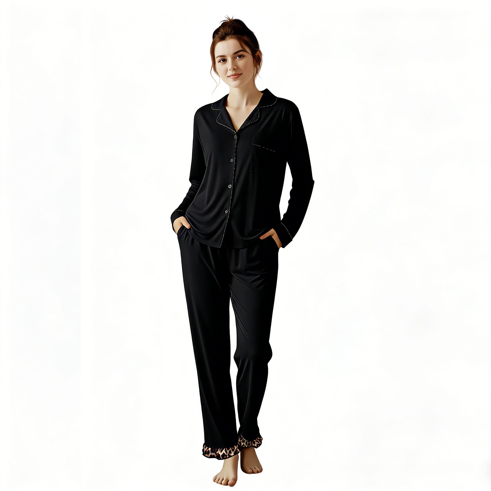 RONGTAI Cotton Womens Pajama Sets Comfy Fall Winter Pajama Set Long Sl