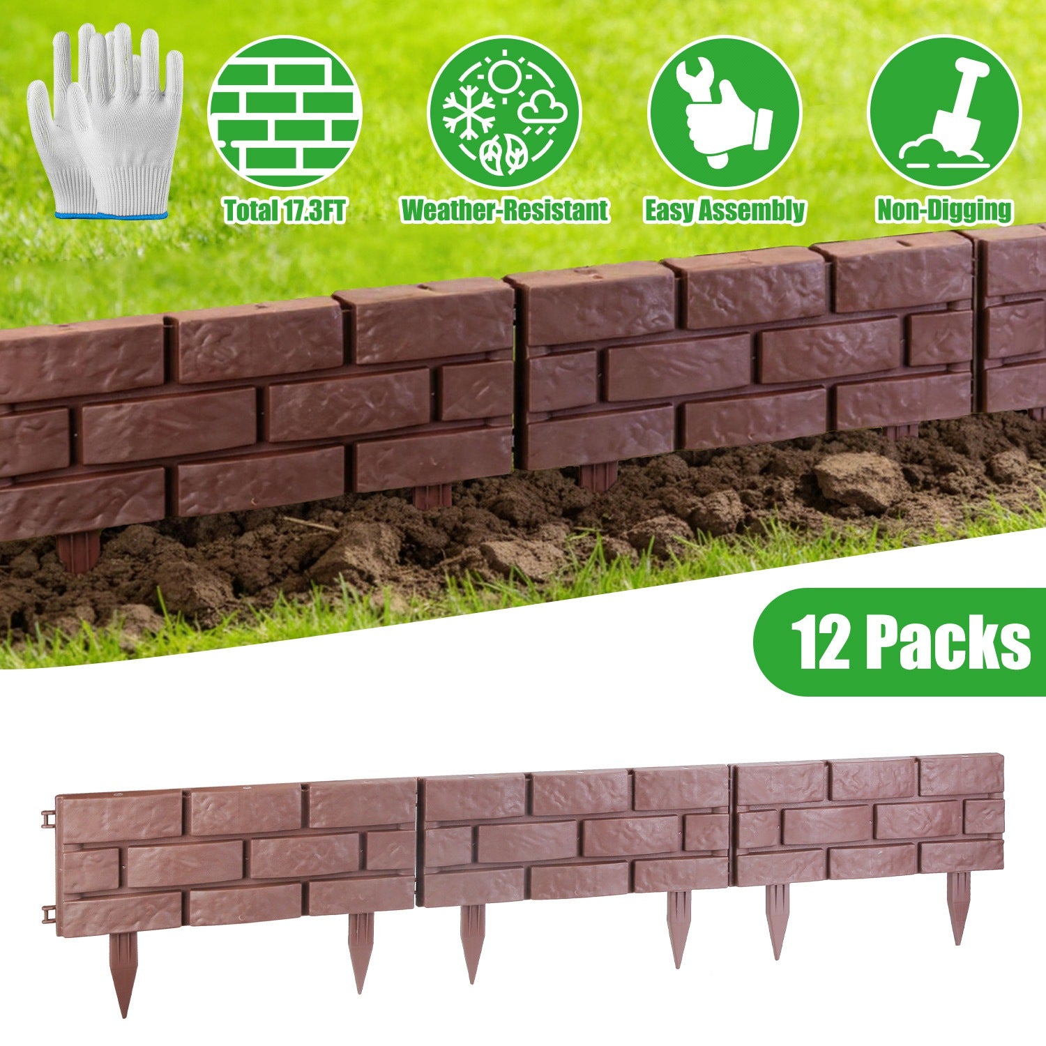 Garden Landscape Edging,12PCS Stone Border Fence, Flexible Adjustable