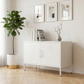White 2-Door Wide Metal Storage Cabinet W Legs & Vent, Low Side Cupboa
