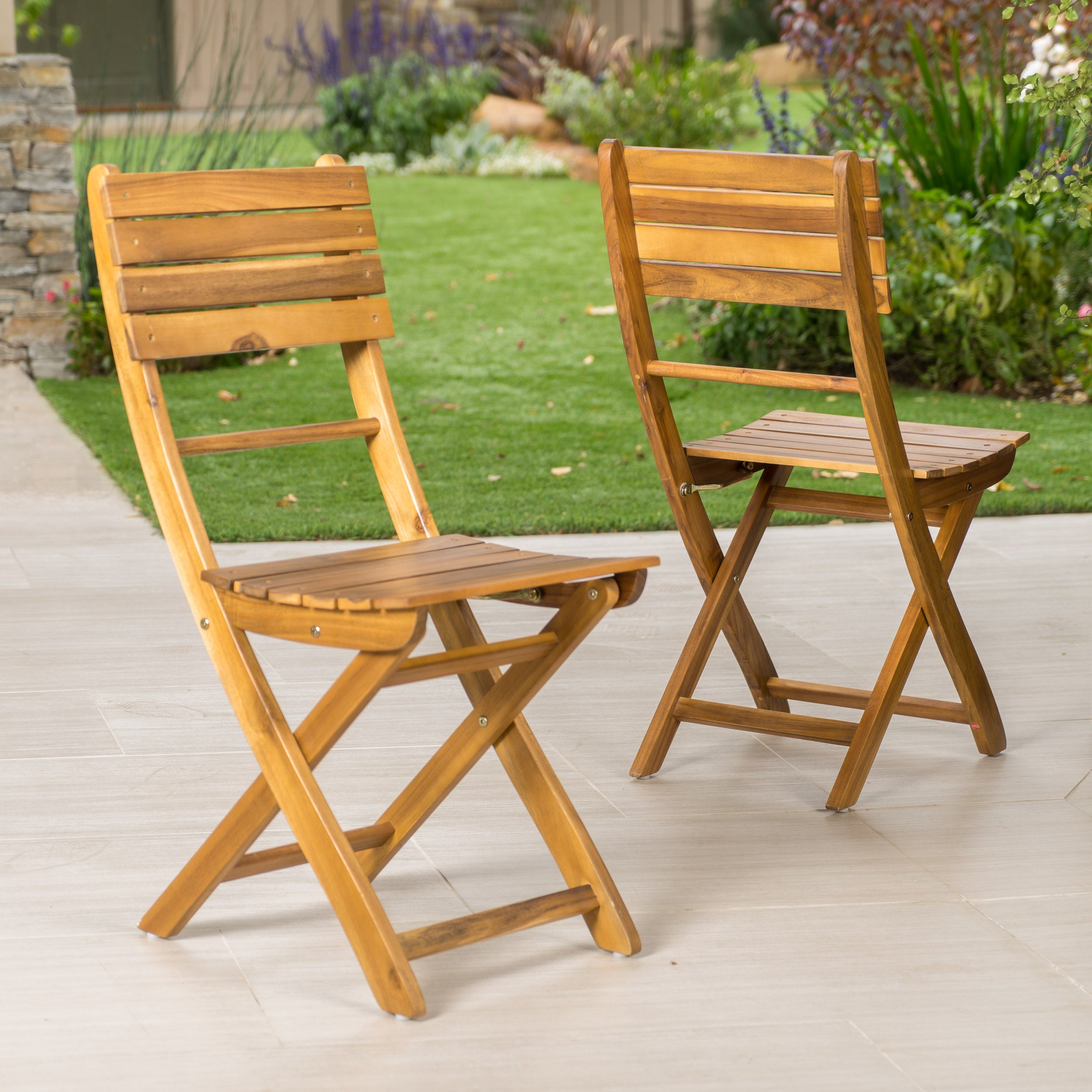 Outdoor Acacia Wood Folding Dining Chair Set Of 2 ,Natural