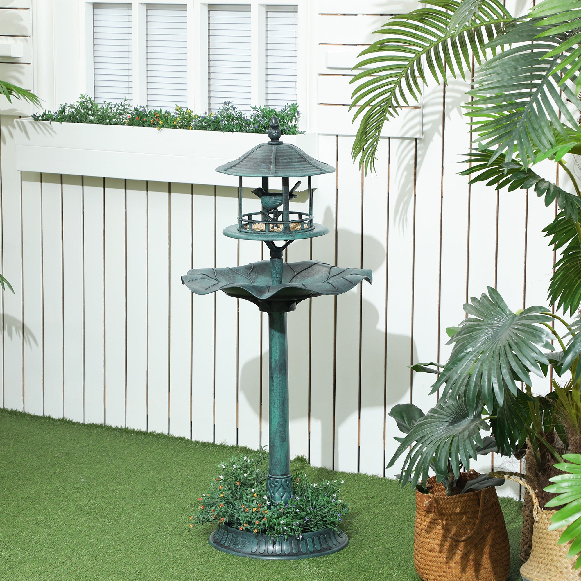 3-in-1 Garden Bird Bath Bowl Pedestal With Bird Feeder, Large Water Ba