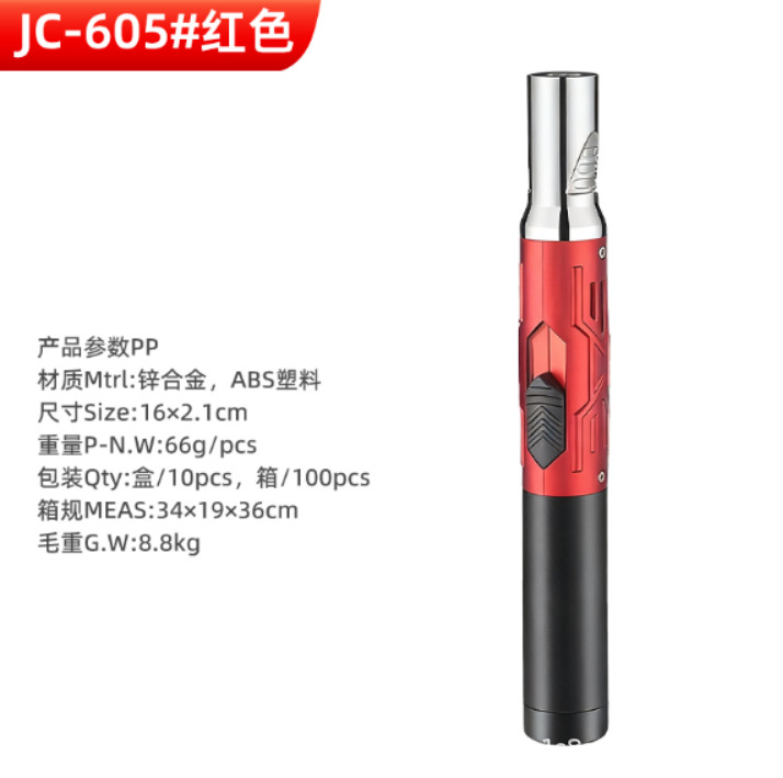 Red Torch-shaped Refillable Propane Torch Lighter, Portable Straight-h