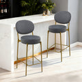 Set Of 2 Velvet Upholstered Bar Stools Round Counter Stool With Backre