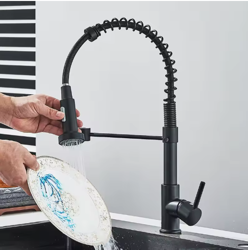 Rozin Matte Black Kitchen Faucet Deck Mounted Mixer Tap 360 Degree Rot