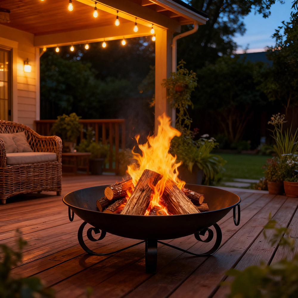 24 Inch Heavy-Duty Metal Fire Pit Bowl Outdoor Wood-Burning Firepit Wi