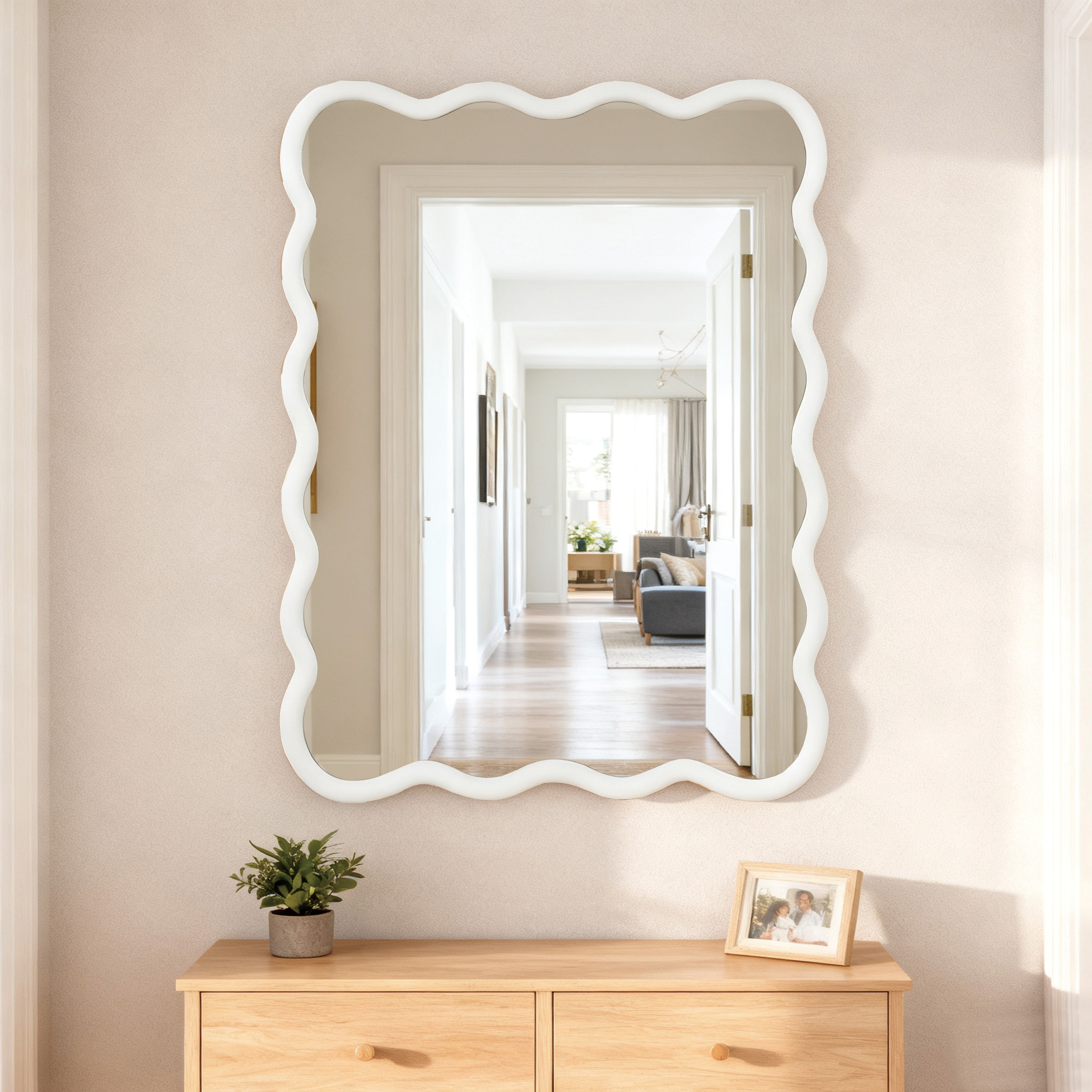 Wavy Solid Wood Mirror 30 x 40 in White