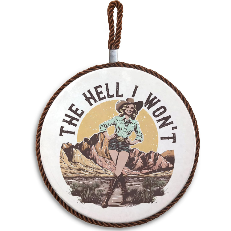 Western Cowgirl Ceramic Trivet, Retro Country Hot Pad For Hot Dishes,