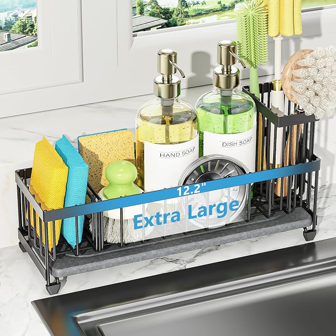 Extra Large Kitchen Sink Caddy Organizer With Drying Stone Sponge Hold