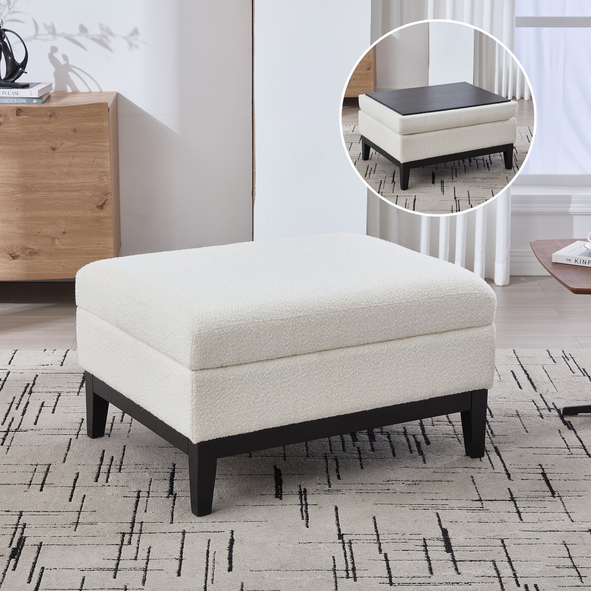 33.86 W Upholstered Wood Base Storage Ottoman With Reversible Lid Coff