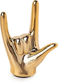Gold Ceramic I Love YoU Rock And Roll Hand Gesture Statue Tiny Decorat