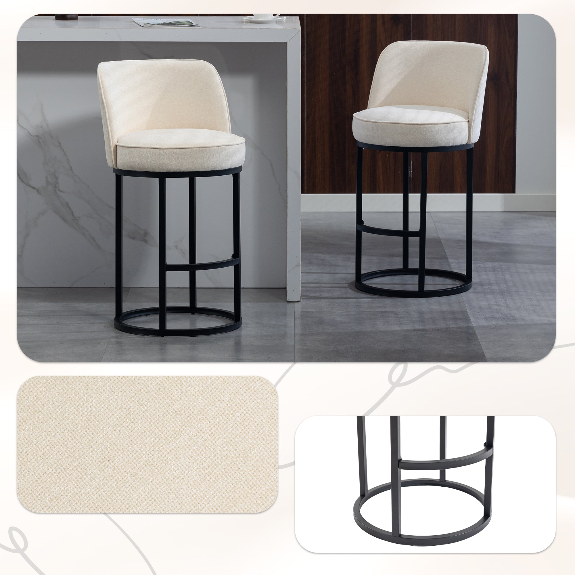 Counter Height Bar Stools Set Of 2, Modern Barrel Counter Stools With