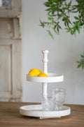 Two-Tiered Round Wooden Tray in White
