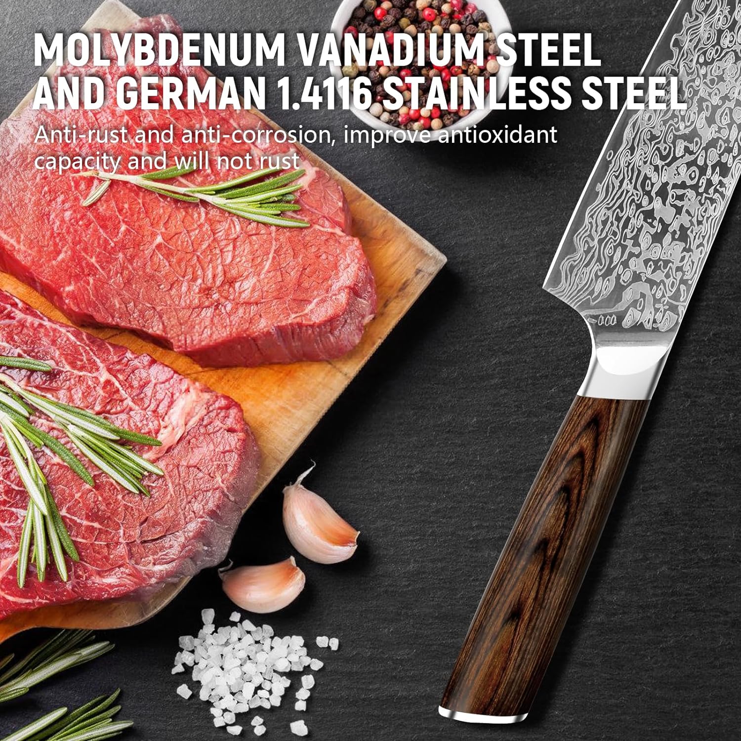 Japanese Vanadium Steel Chef Knife, 7.8 INCH Sharp Kitchen Knives With