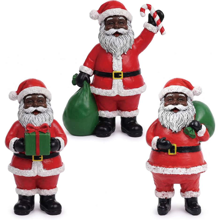 Wooden Figurine Table Decorations, Black Santa Wooden African American