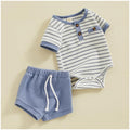 Baby Boy Summer Clothes Button Short Sleeve Romper Bodysuit Shorts Set