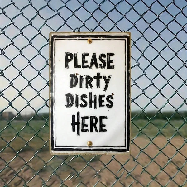 CIFbuy Funny Dirty Dishes Sign Rustic Metal Tin Sign, Black & White Di