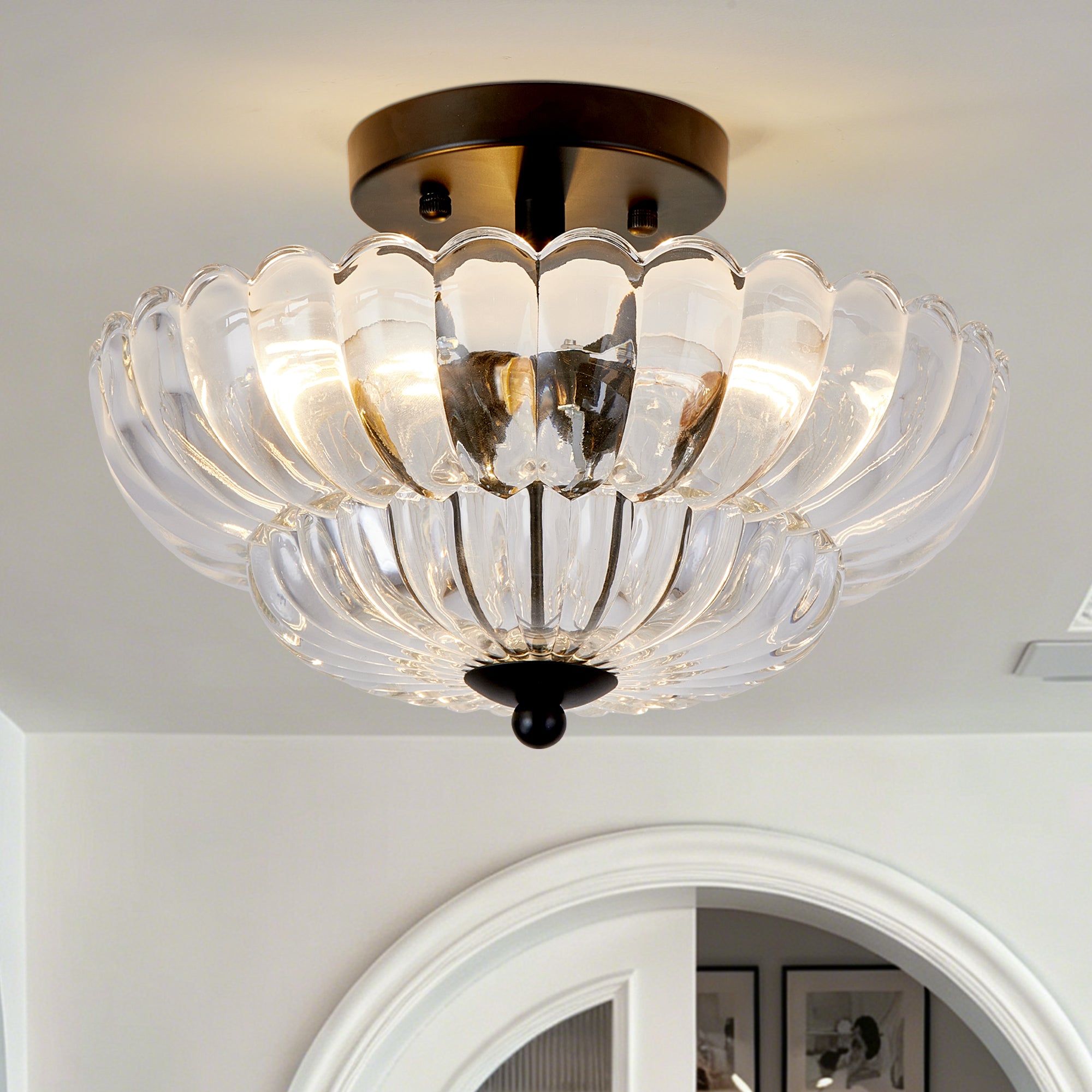 Semi Flush Mount Ceiling Light, Smoky Gray Glass Ceiling Light Fixture