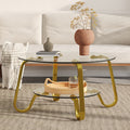 Retro Minimalist Style Metal Frame Double-layer Tempered Glass Coffee