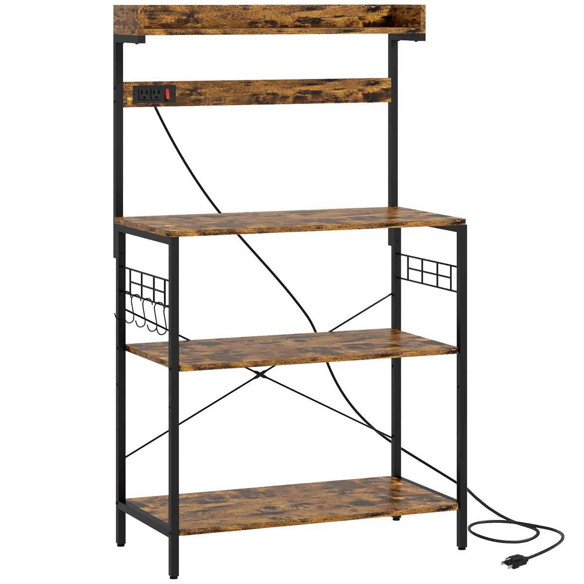 Kitchen Baker's Rack with Power Outlet, Coffee Bar Station with Adjust