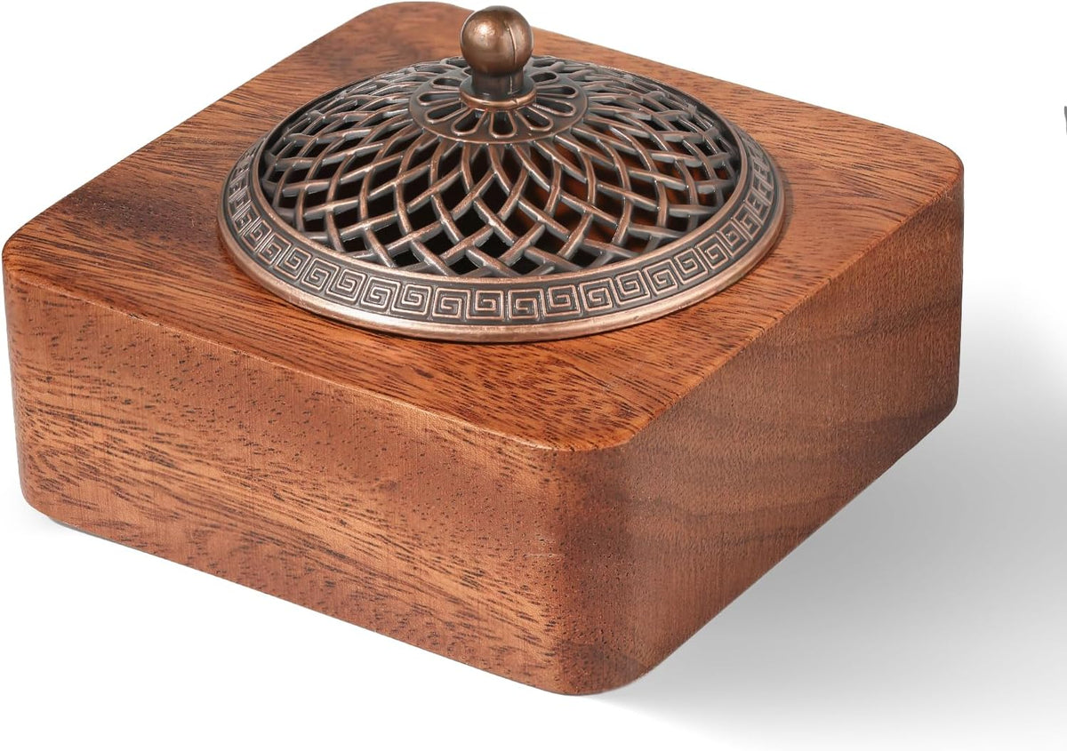 Acacia Wood Incense Burner For Cones, Coils And Sticks, Wooden Incense