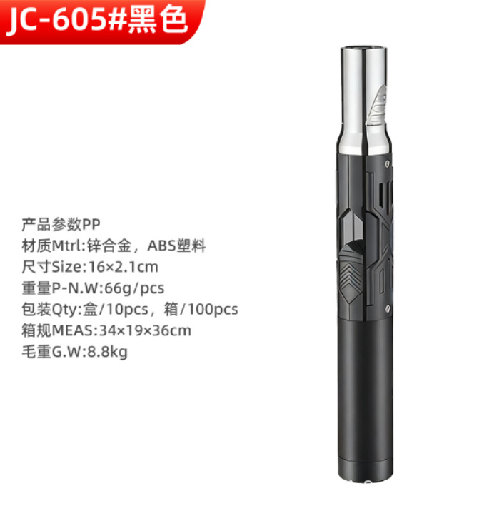 Black Torch-shaped Refillable Propane Torch Lighter, Portable Straight