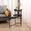 2-Tier Black Side Table With Storage Sofa Table For Living Room Metal