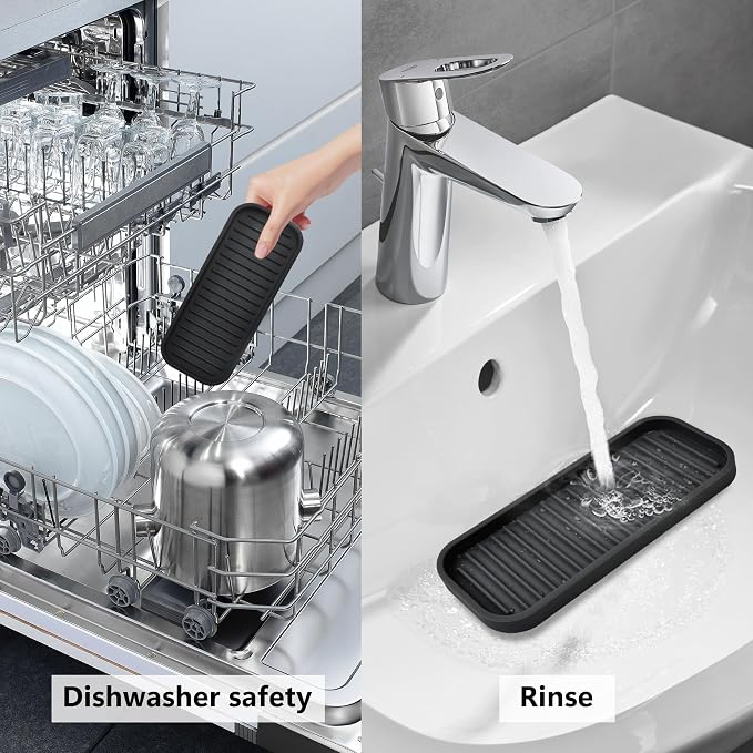 Silicone Kitchen Sink Sponge Holder And Soap Tray, Self-Draining Sink