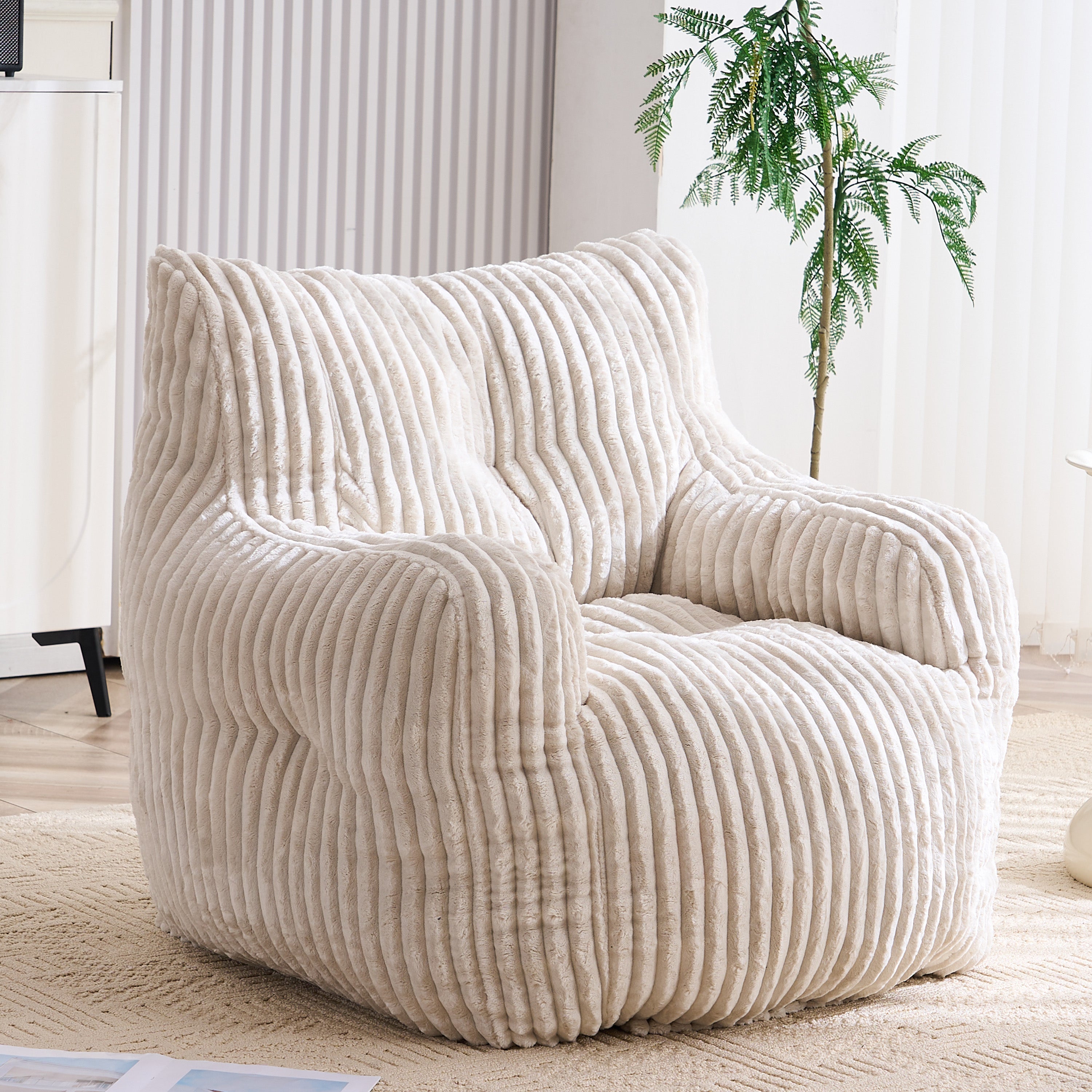 010-Soft Fluffy Corduroy Fabric Bean Bag Chair Filled With Memory Spon