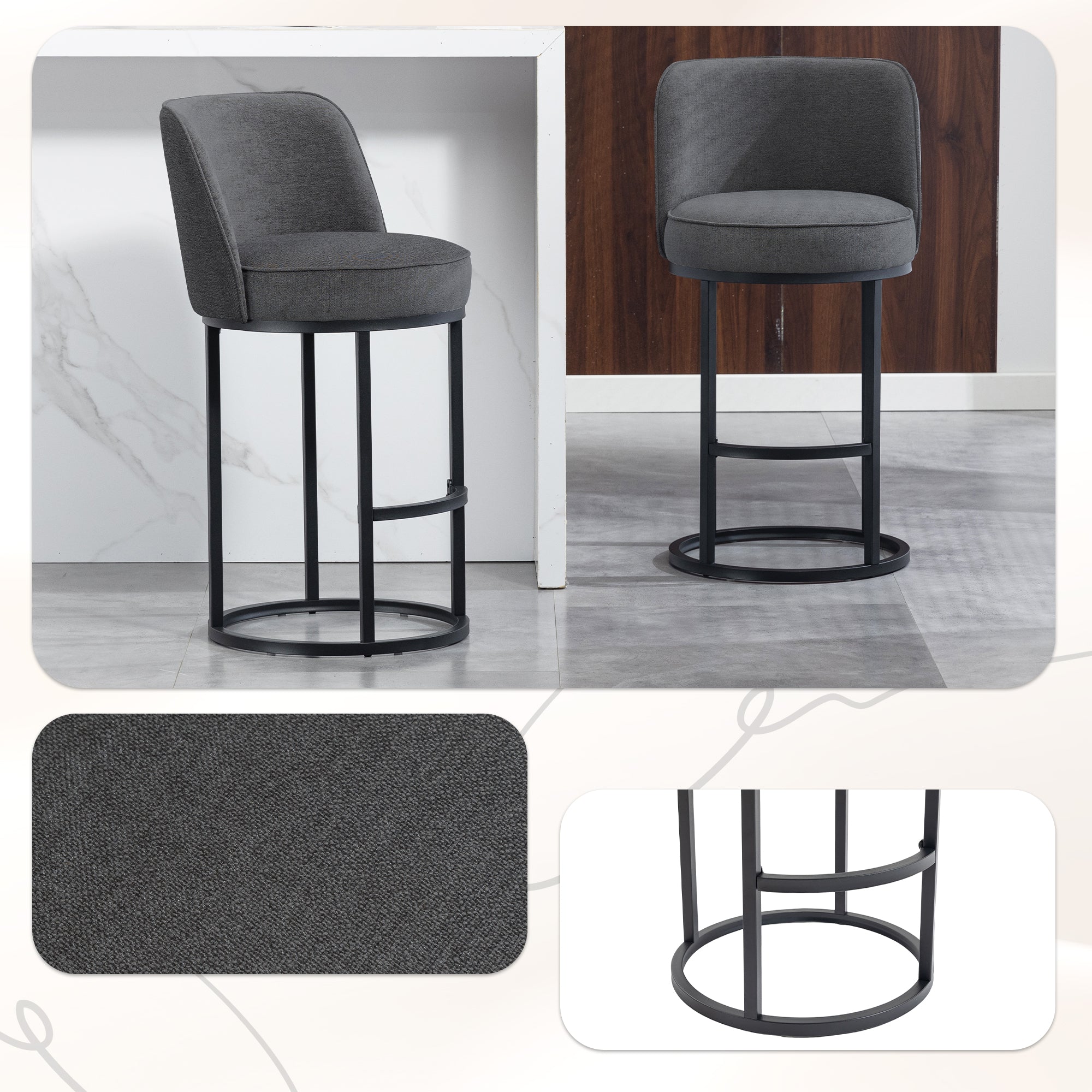 Counter Height Bar Stools Set Of 2, Modern Barrel Counter Stools With