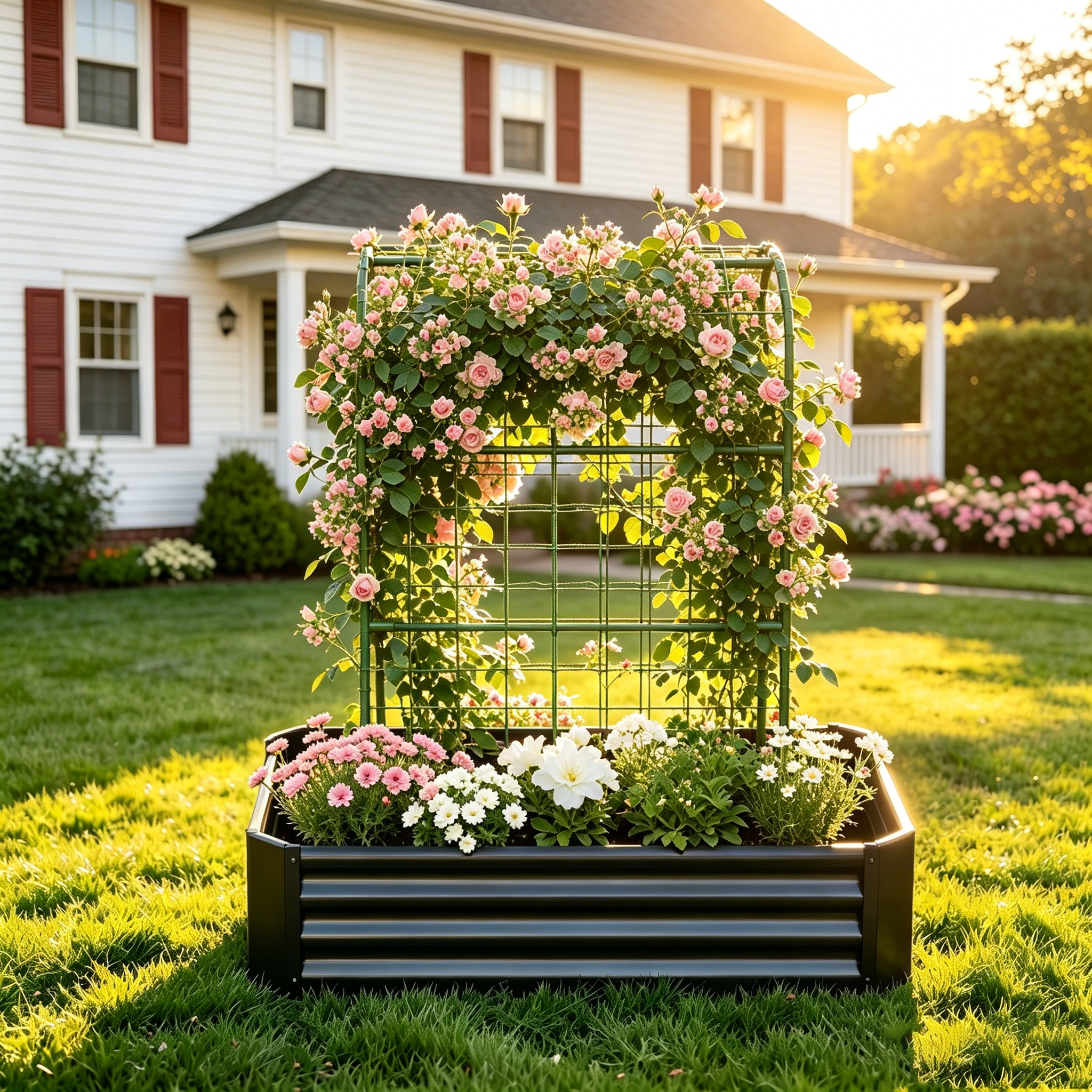2-in-1 Raised Garden Bed with Trellis - 59" Tall Arch Planter Box for