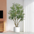 8FT Tall Artificial Olive Tree - Large Faux Potted Tree with Natural T
