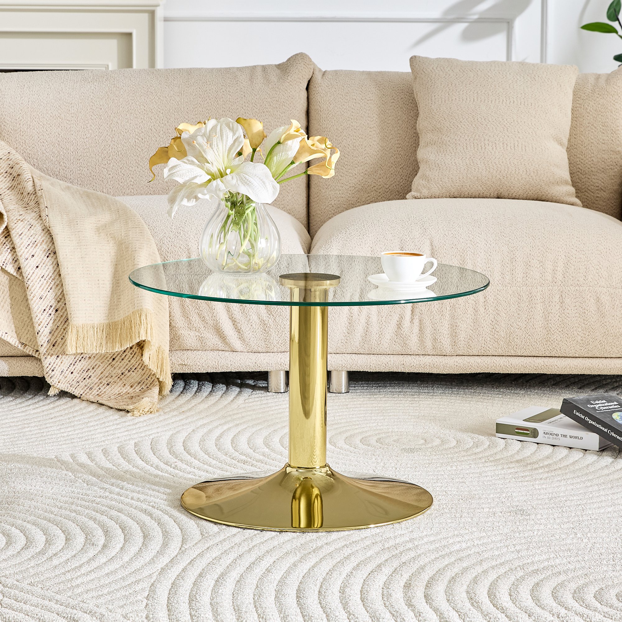 27.5-inch Diameter Round Tempered Glass Coffee Table. 17.7 Inches High