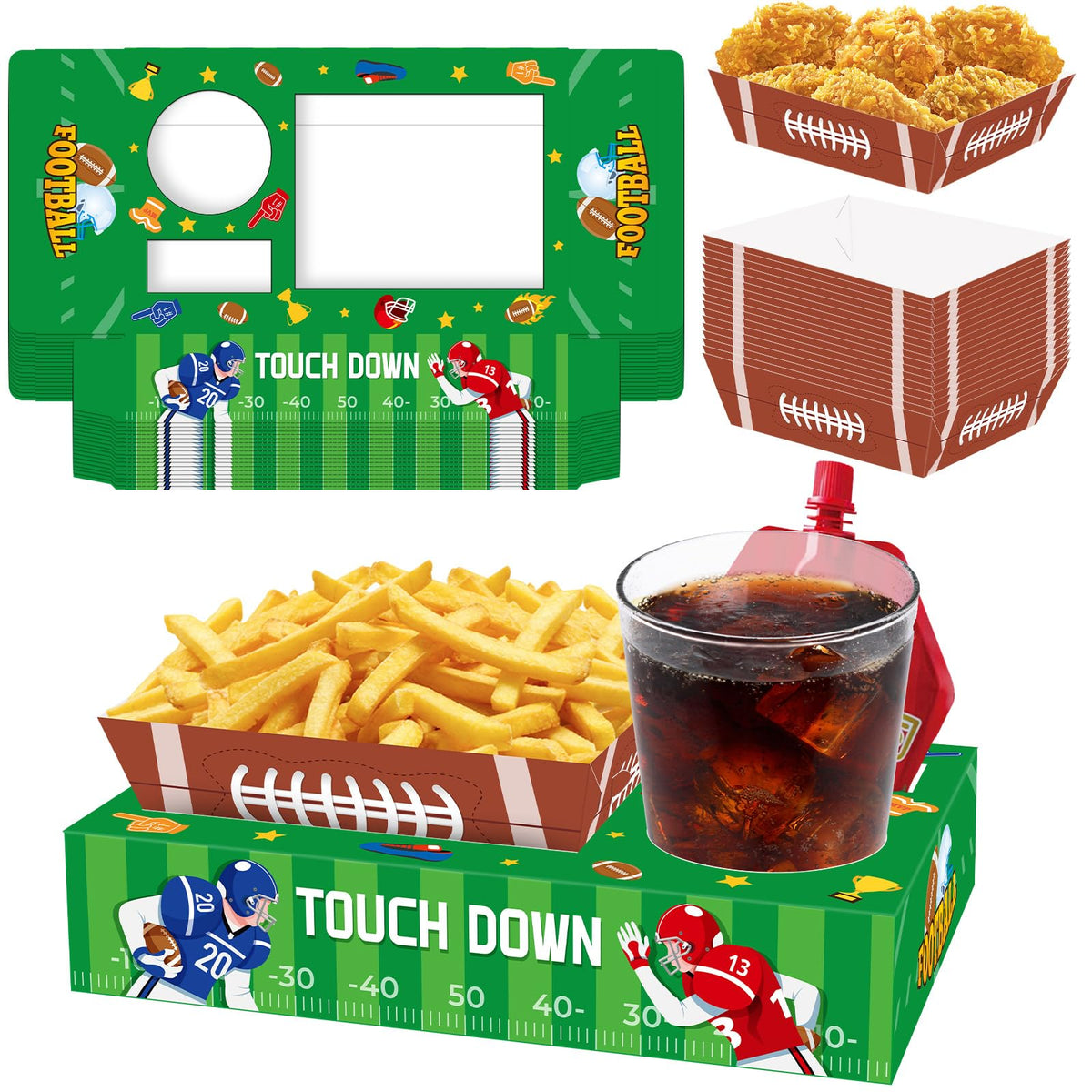 36Pcs Football Serving Trays And Platters Candy Popcorn French Fries S